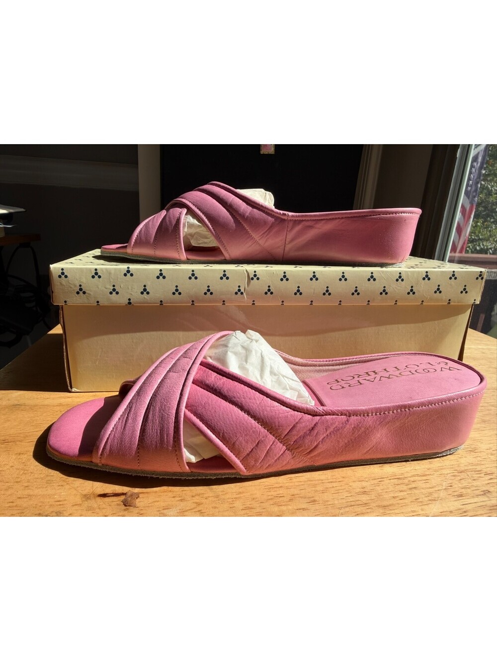 Vtg Calico Woodward Lothrop Leather Slide Sandal C-Nexus Desert Mist Pink 6M NIB